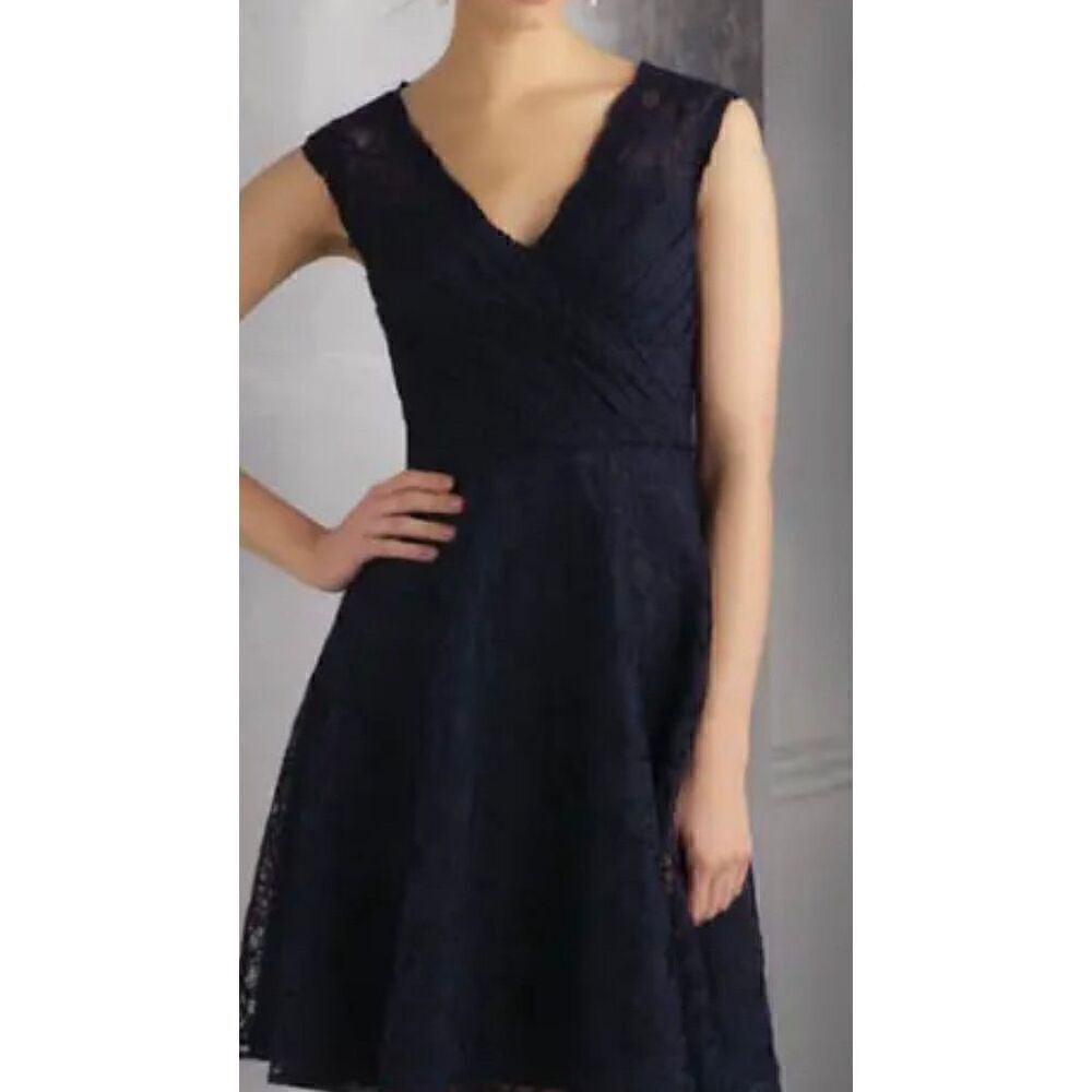 Mori Lee by Madeline Gardner Dress Navy Lace Fit and Flare Size 10 Elegant